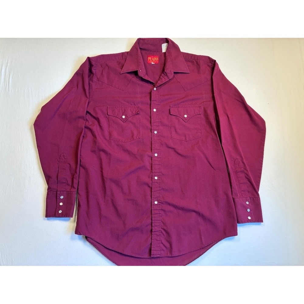 Plains Western Wear Men's Burgundy Pearl Snap Western Button Up Shirt M